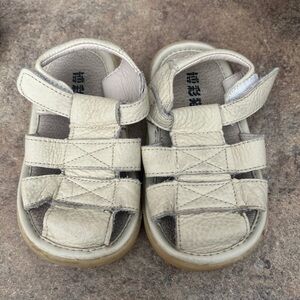 Toddler Leather Summer Sandals Barefoot Flexible with Hook-and-Loop Strap